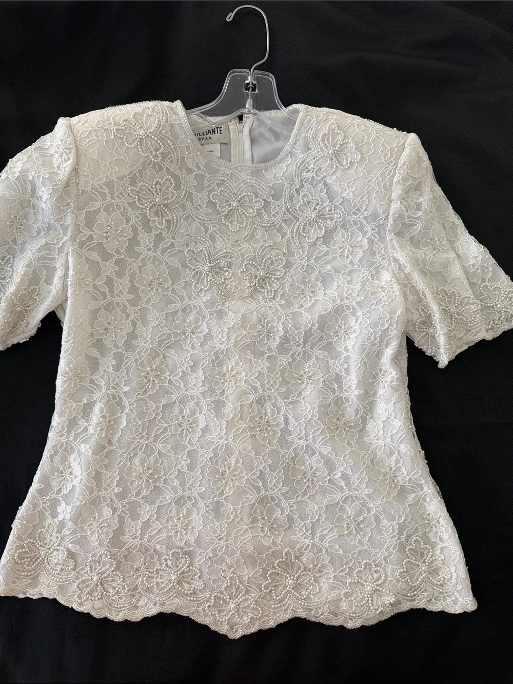 Brilliante White Beaded Floral Lace Blouse